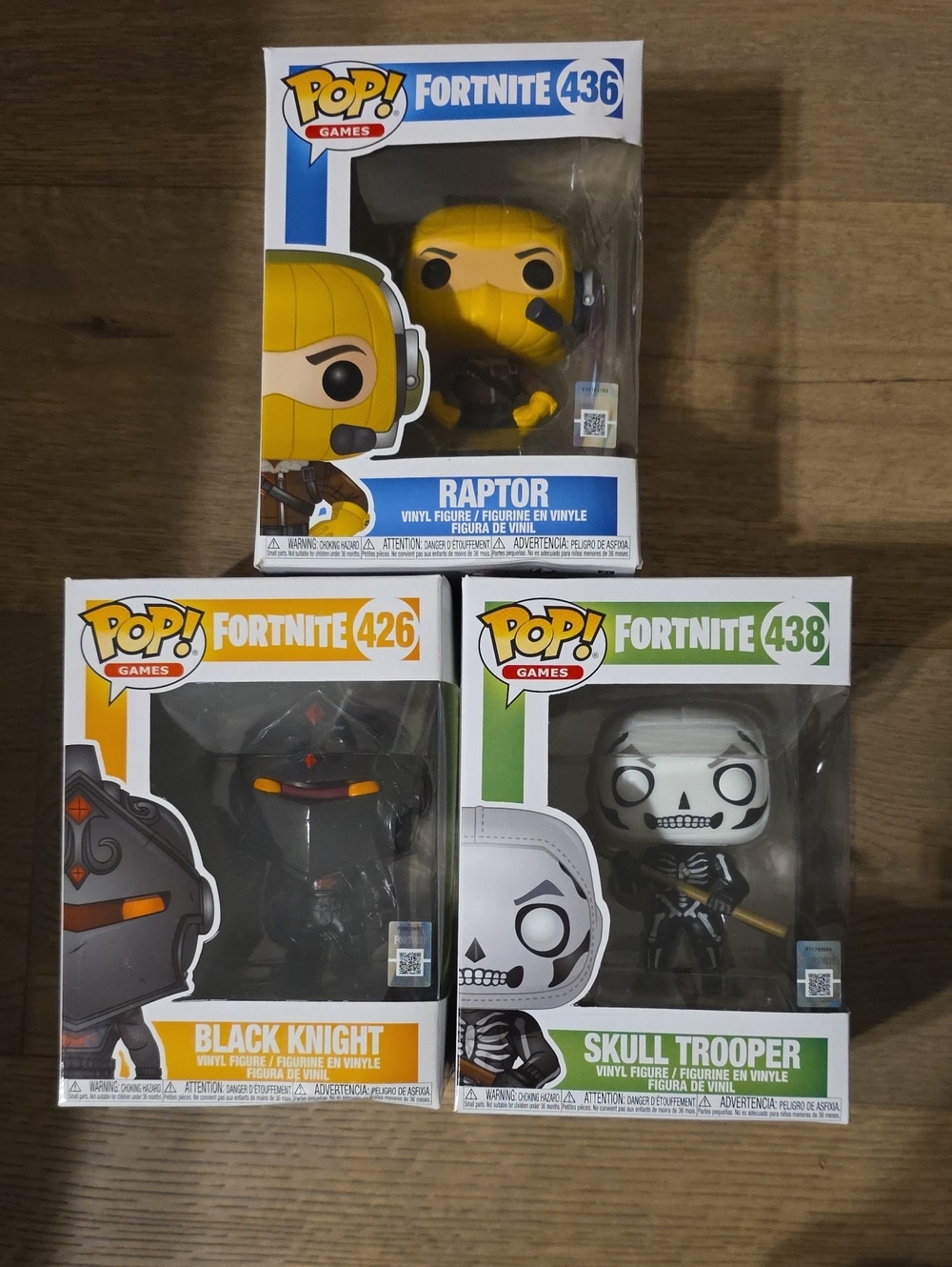 Funko Pop! Fortnite Raptor, Black Knight & Skull Trooper - Yellow, Black, White